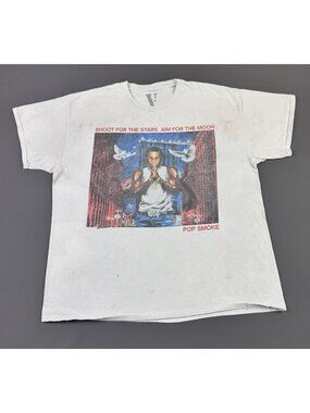 Vlone Pop Smoke Shoot For The Stars Aim For The Moon Hip Hop Rap Tee Rare Fade T